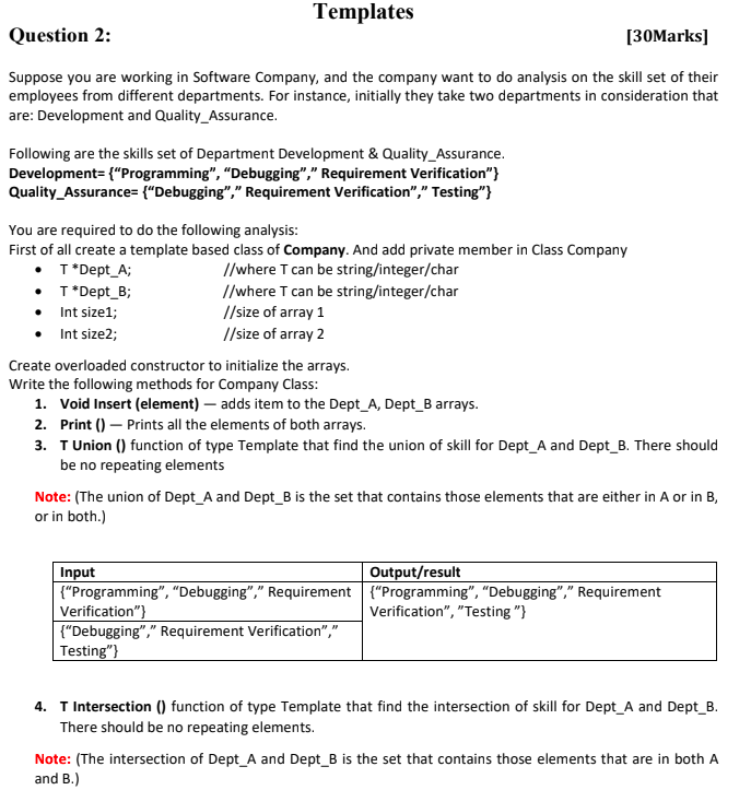 Solved Templates Question 2: [30Marks] Suppose you are | Chegg.com