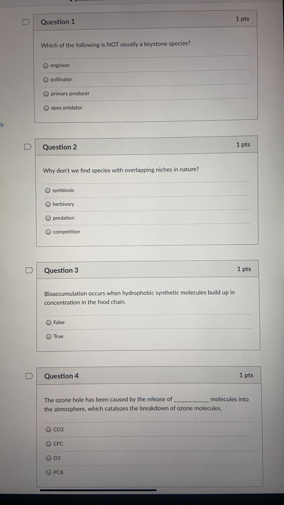 Solved 1 pts D Question 1 Which of the following is NOT | Chegg.com