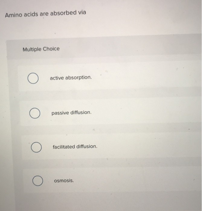 Solved Amino acids are absorbed via Multiple Choice active
