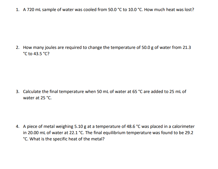 1 A 720 Ml Sample Of Water Was Cooled From 50 0 C Chegg 