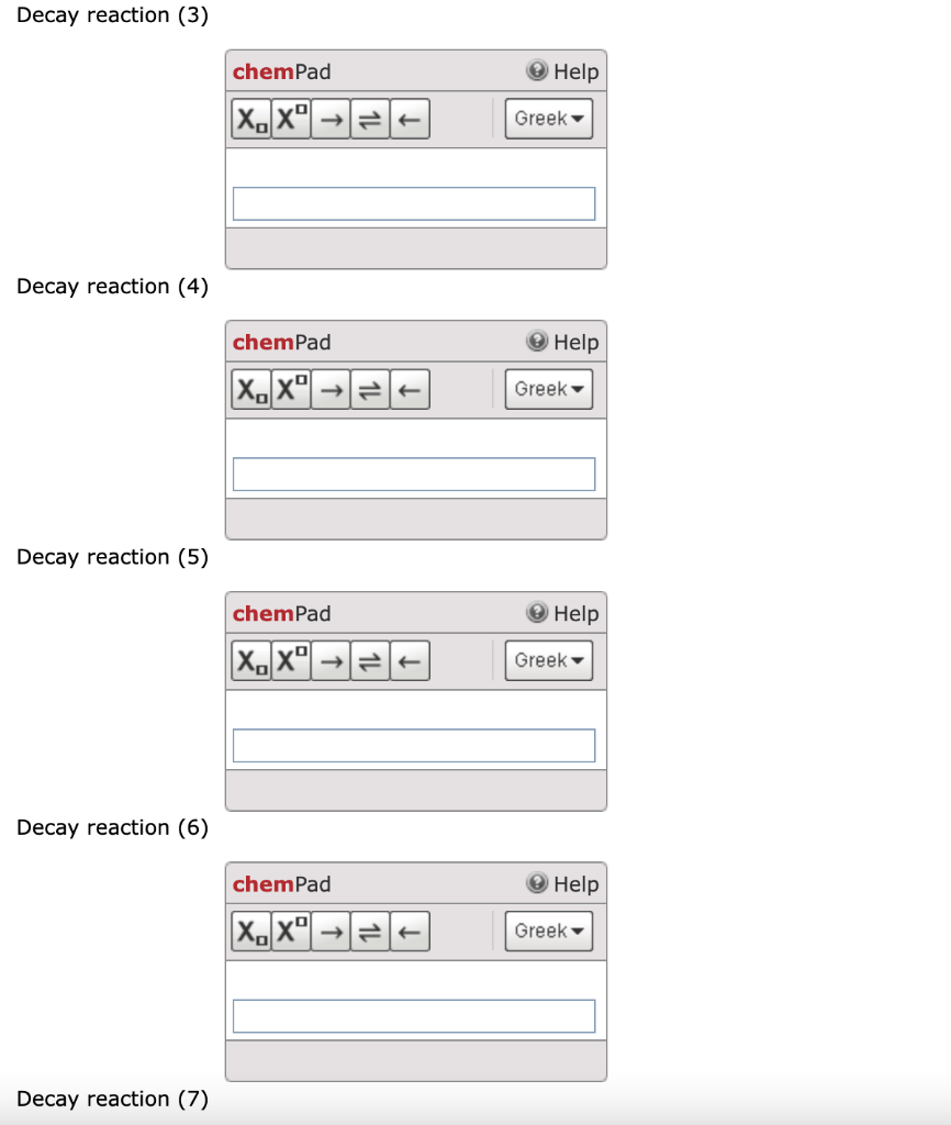 Decay reaction (3)
Decay reaction (4)
Decay reaction (5)
Decay reaction (6)
Decay reaction (7)
