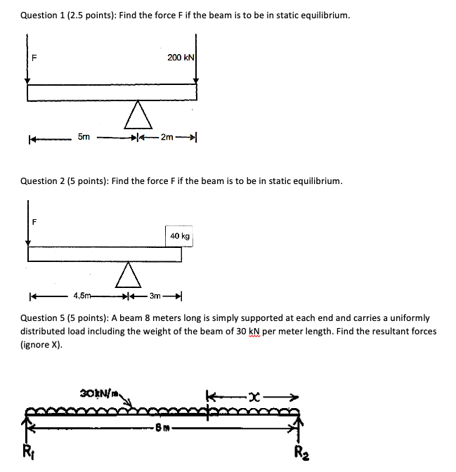 Solved Question 1 (2.5 points): Find the force F if the beam | Chegg.com
