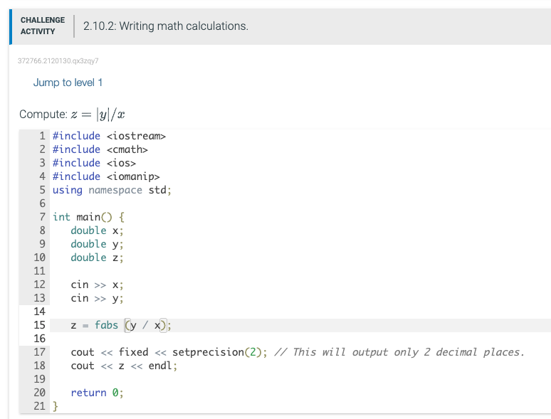 Solved CHALLENGE ACTIVITY 2.10.2: Writing math calculations. | Chegg.com