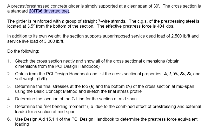 Solved A Precast/prestressed Concrete Girder Is Simply | Chegg.com