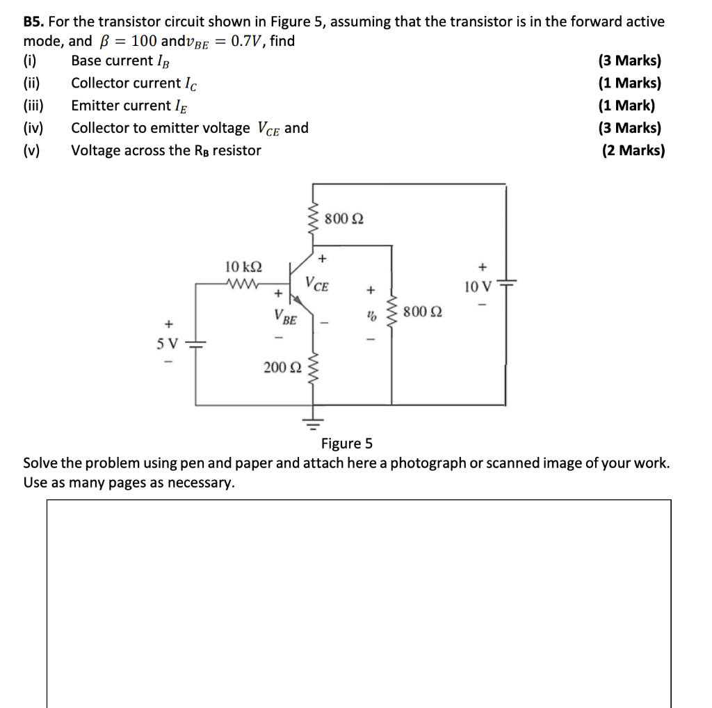 Solved B5. For the transistor circuit shown in Figure 5, | Chegg.com
