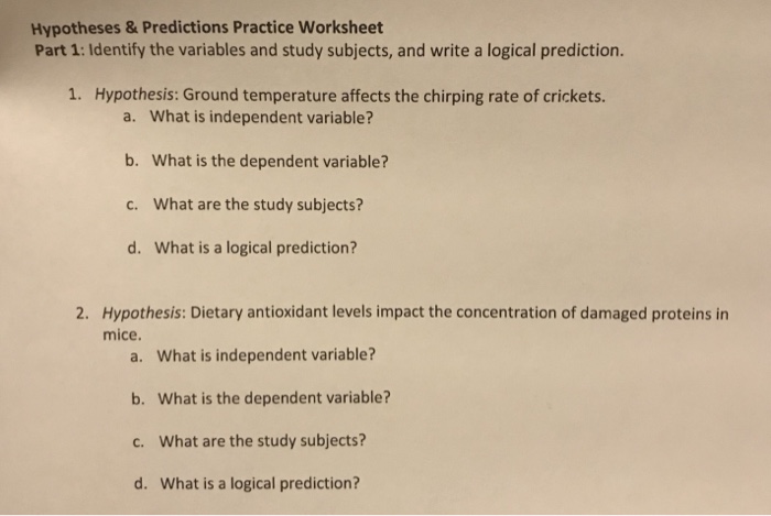 hypothesis vs prediction worksheet