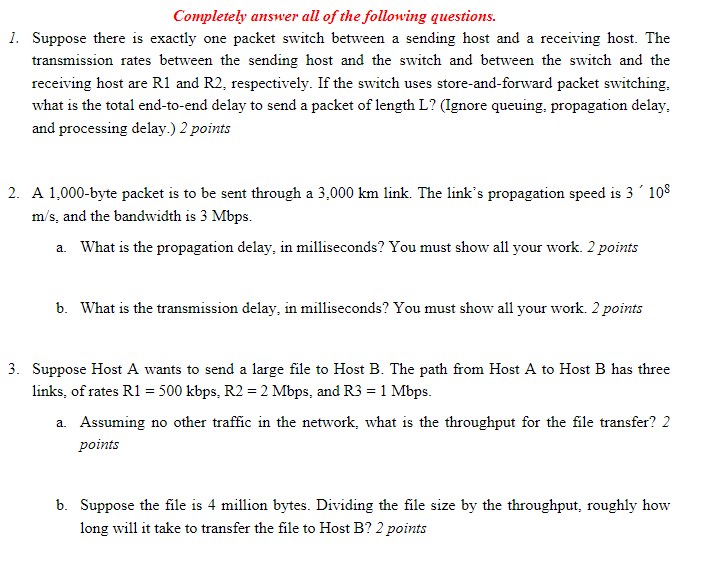 Solved Completely Answer All Of The Following Questions 1 Chegg