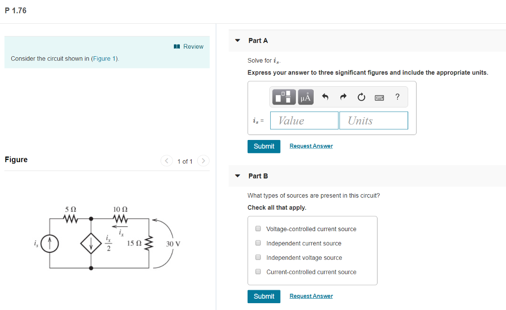 Solved P 1.76 Part A Review Consider the circuit shown in | Chegg.com