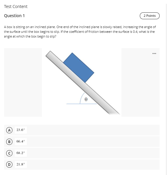 Solved Test Content Question 1 2 Points A box is sitting on | Chegg.com