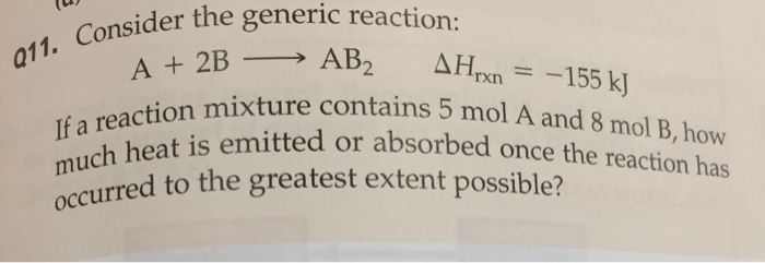 Solved Consider the generic reaction: A + 2B rightarrow | Chegg.com