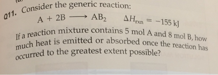 Solved Consider The Generic Reaction: A + 2B Rightarrow | Chegg.com