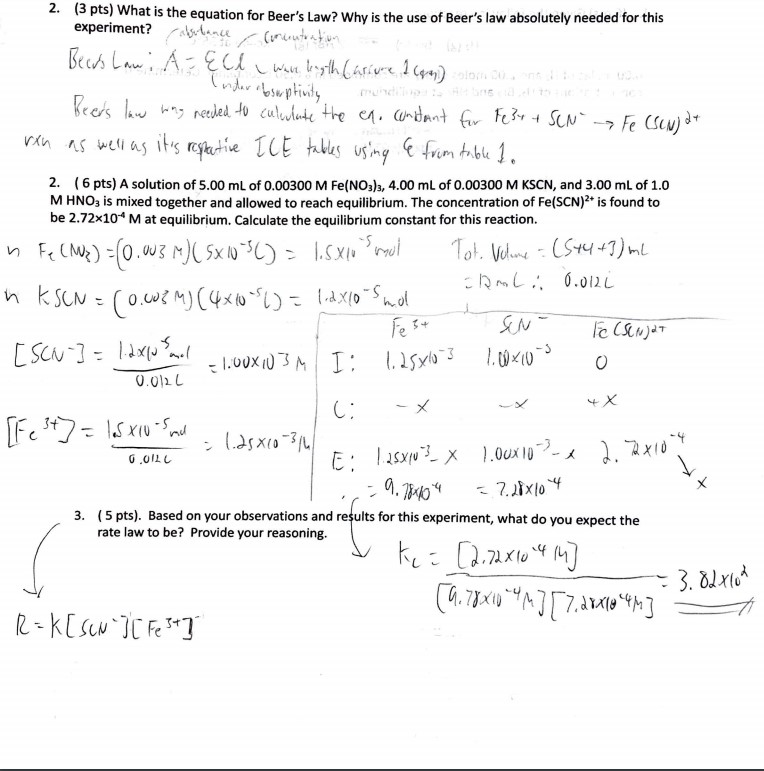 Solved 2. (3 pts) What is the equation for Beer's Law? Why