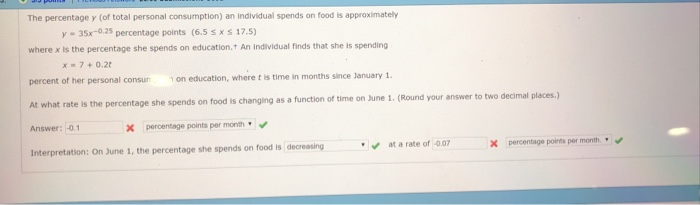 Solved The Percentage Y (of Total Personal Consumption) An | Chegg.com