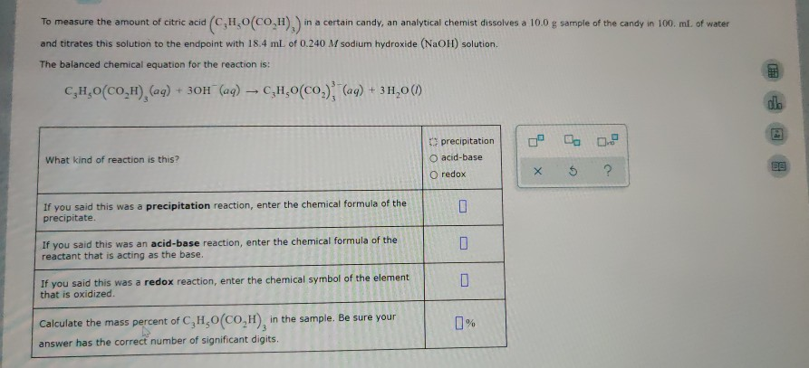 Solved To Measure The Amount Of Citric Acid (C,H,O(C0,11).) | Chegg.com