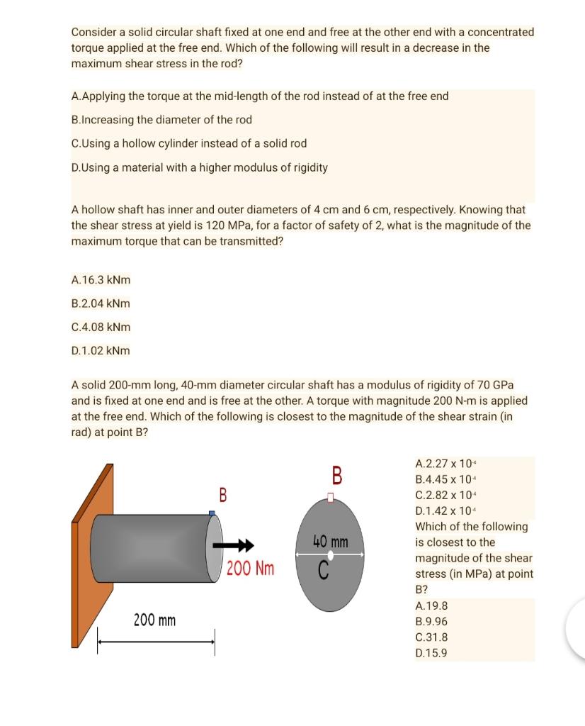 Solved Consider a solid circular shaft fixed at one end and | Chegg.com