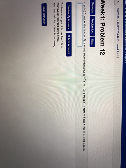 Solved webwork / math252-24251 / week! / 12 Week1: Problem | Chegg.com