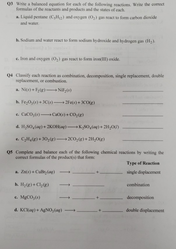 Solved Q3 Write a balanced equation for each of the | Chegg.com