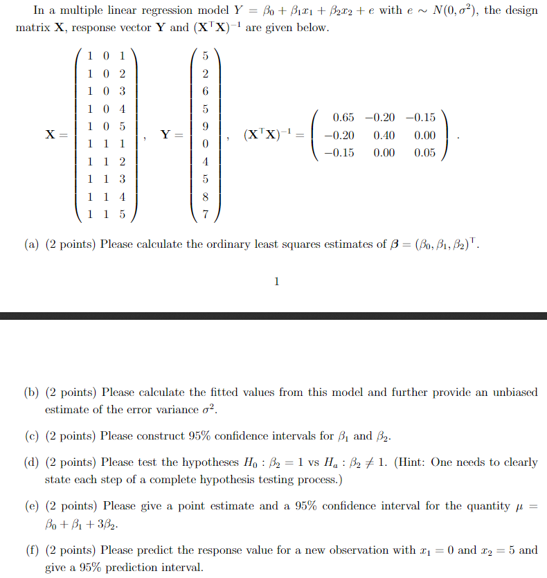 a multiple linear regression | Chegg.com