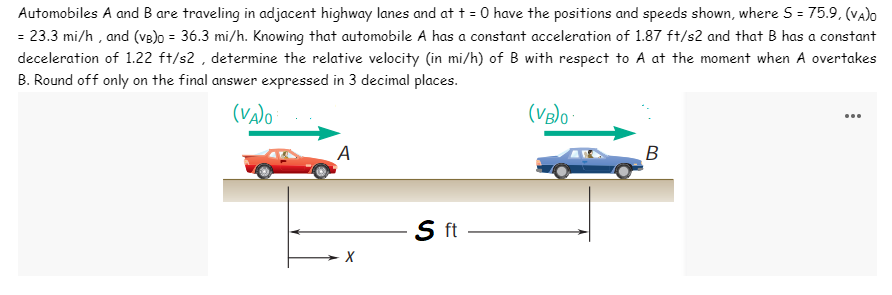 Solved Automobiles A And B Are Traveling In Adjacent Highway | Chegg.com