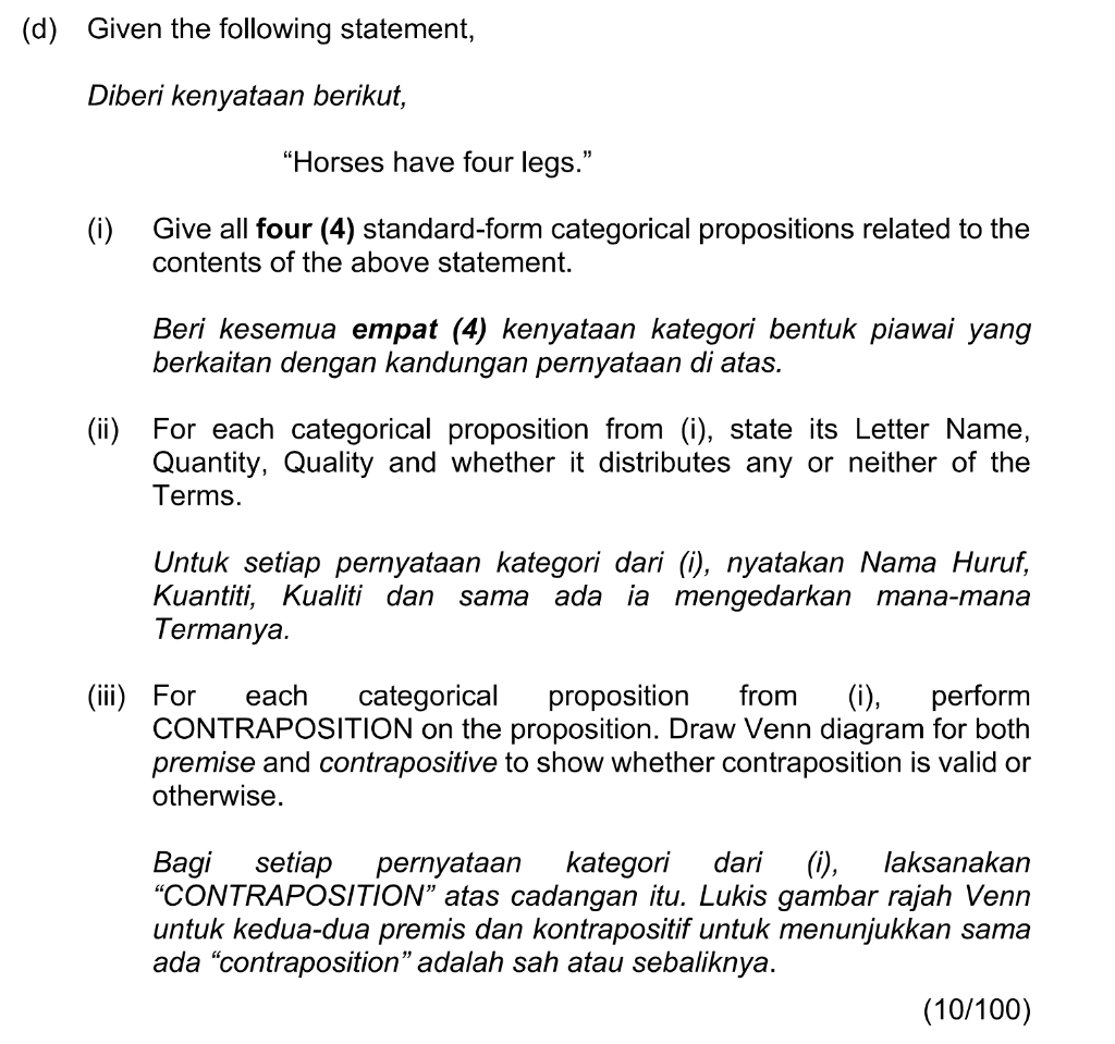 Solved (d) Given The Following Statement, Diberi Kenyataan | Chegg.com