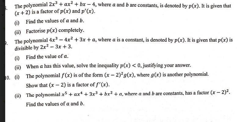 Solved The Polynomial 2x3 + Ax2 + Bx – 4, Where A And B Are | Chegg.com