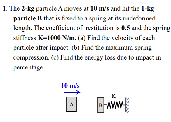 Solved 1. The 2-kg particle A moves at 10 m/s and hit the | Chegg.com