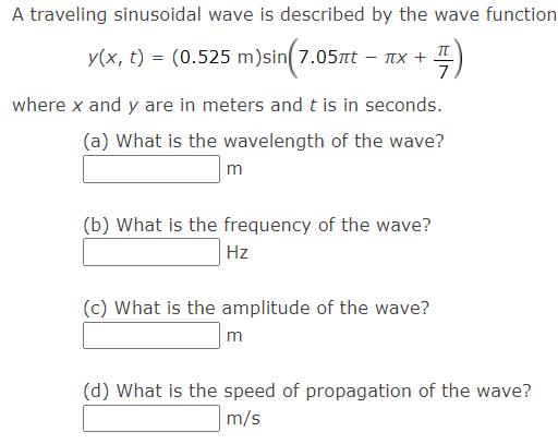 Solved A Traveling Sinusoidal Wave Is Described By The Wave | Chegg.com