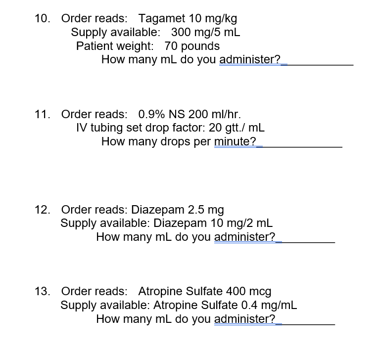 Solved 10. Order reads: Tagamet 10mg/kg Supply available: | Chegg.com