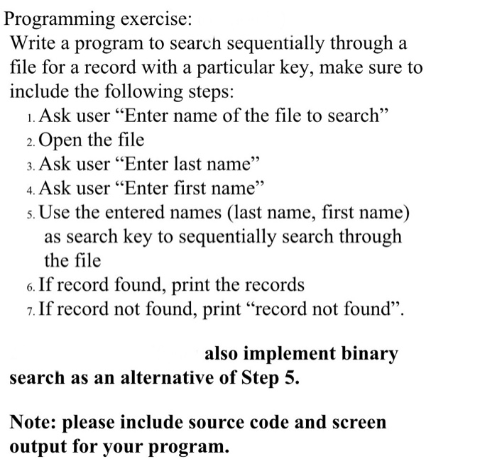 Solved Programming Exercise. Write A Program To Search | Chegg.com