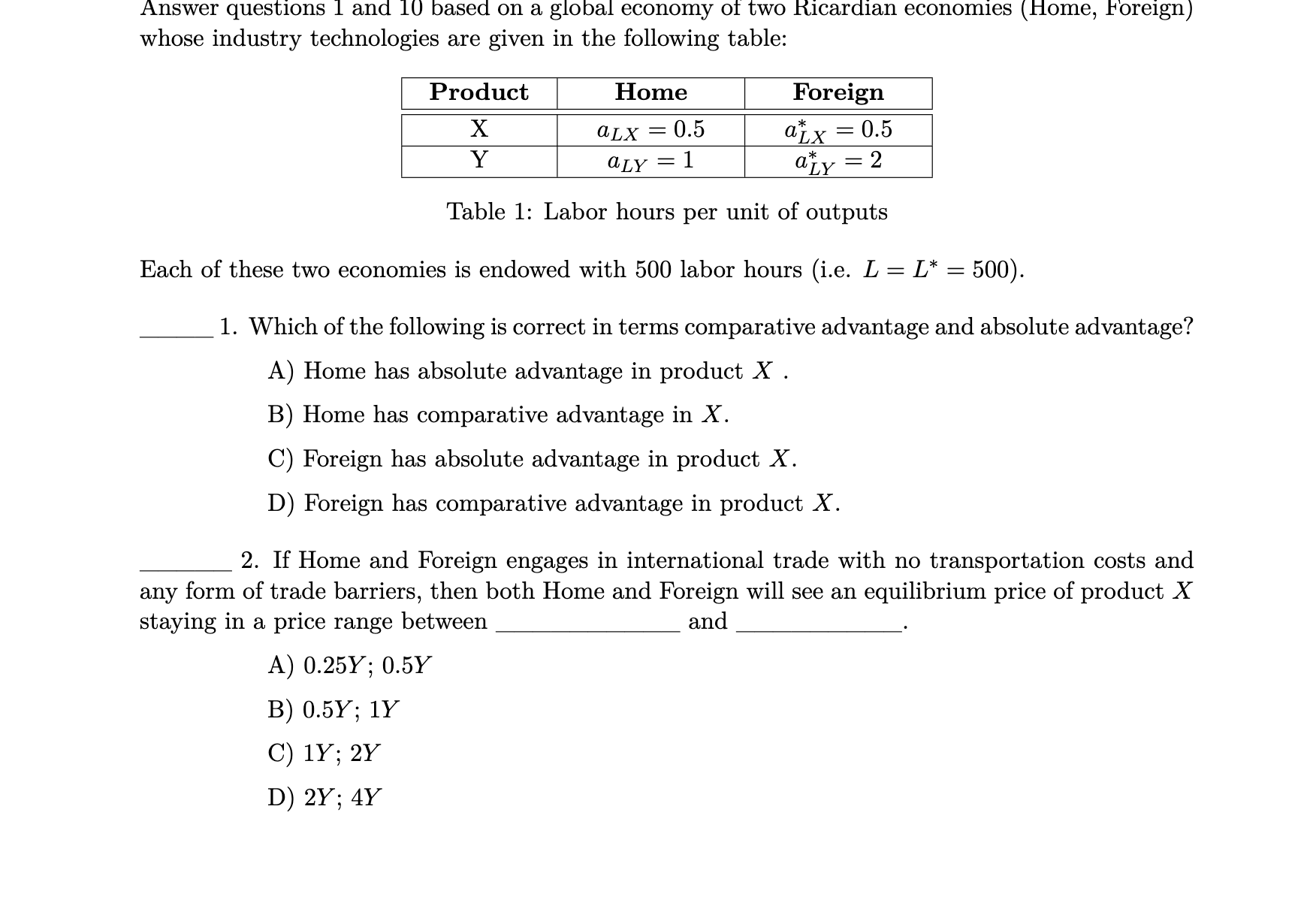 Solved Answer questions 1 and 10 based on a global economy | Chegg.com