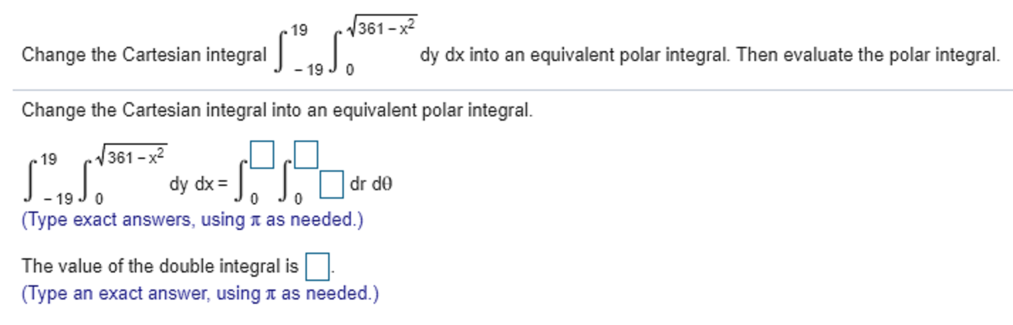 Solved p 191361-x2 Change the Cartesian integral dy dx into | Chegg.com