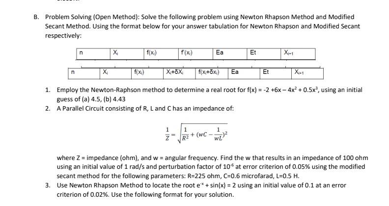 Solved B. Problem Solving (Open Method): Solve the following | Chegg.com