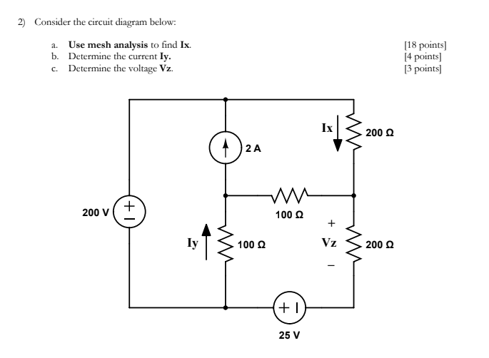 Solved 2) Consider the circuit diagram below: a. Use mesh | Chegg.com