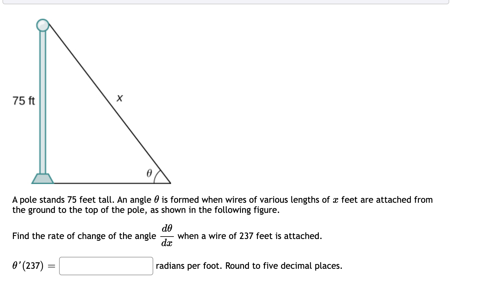 solved-a-pole-stands-75-feet-tall-an-angle-is-formed-when-chegg