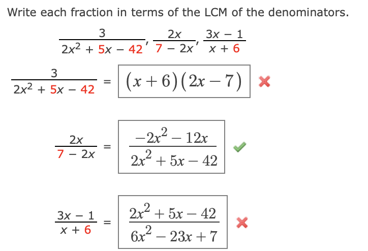 Solved Write each fraction in terms of the LCM of the | Chegg.com