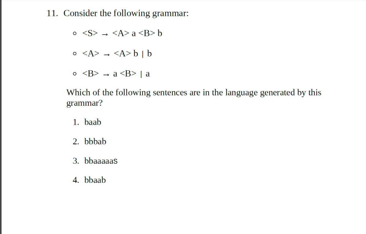 Solved 11. Consider The Following Grammar: | Chegg.com