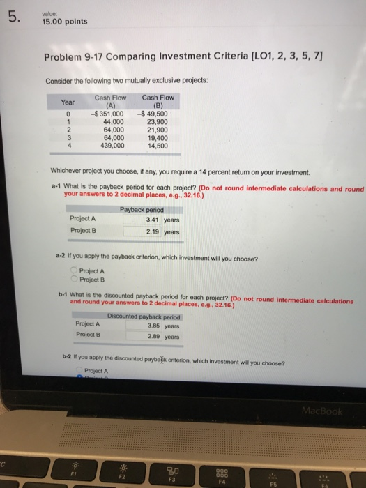 Solved Value: 15.00 Points Problem 9-17 Comparing Investment | Chegg.com