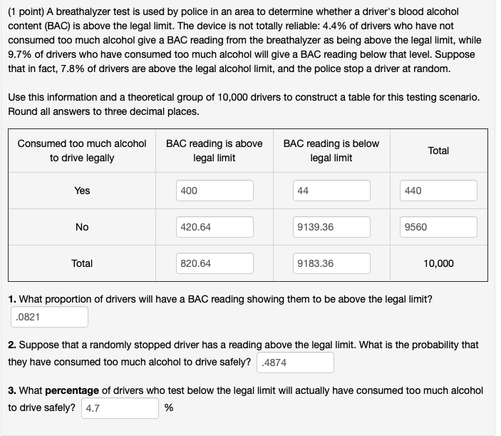 Solved (1 point) A breathalyzer test is used by police in an