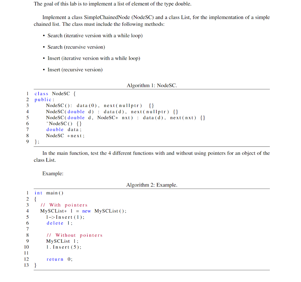 Solved The goal of this lab is to implement a list of | Chegg.com
