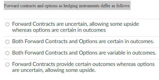 Solved Forward contracts and options as hedging instruments | Chegg.com