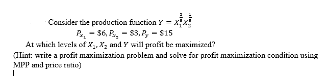 Solved Consider the production function Y = x x Px= $6, Px, | Chegg.com
