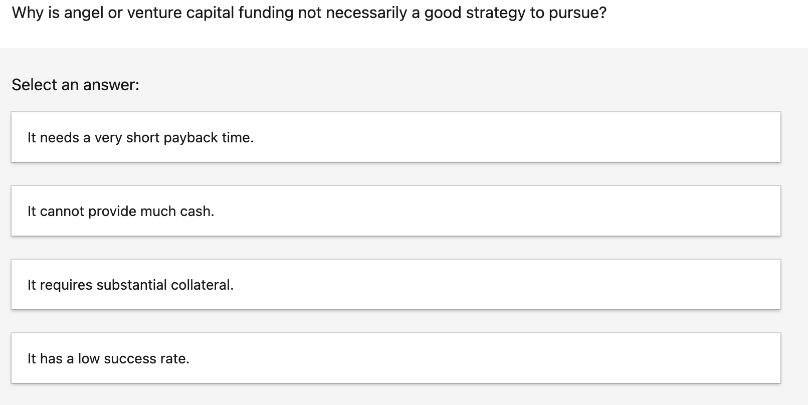 Solved Why is angel or venture capital funding not | Chegg.com