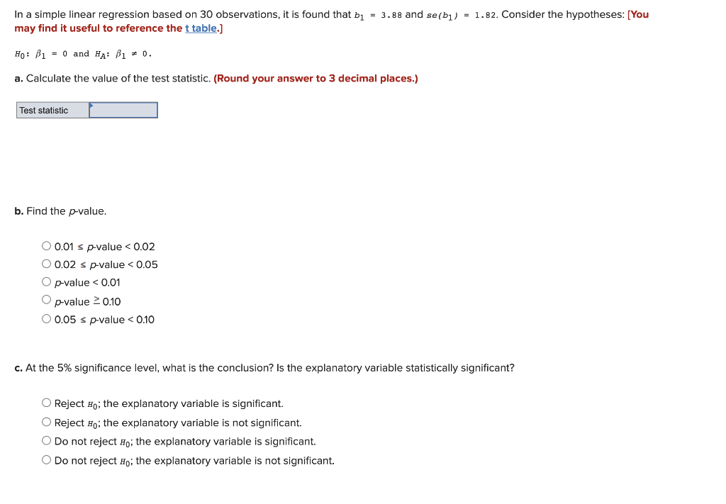 Solved In a simple linear regression based on 30 | Chegg.com