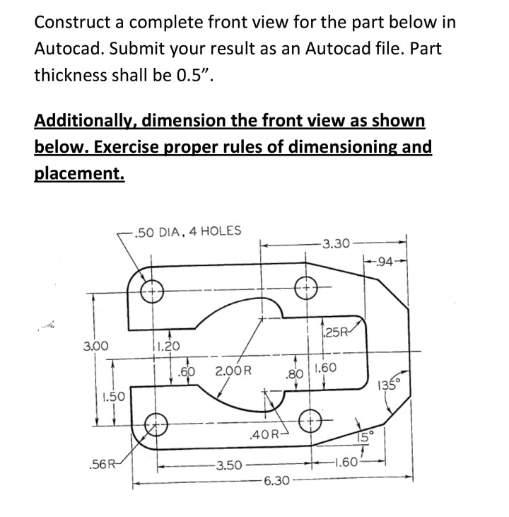 Solved Construct a complete front view for the part below in | Chegg.com