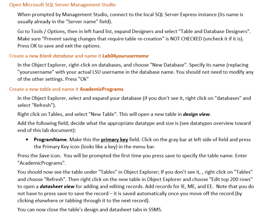 Solved Open Microsoft SQL Server Management Studio When | Chegg.com