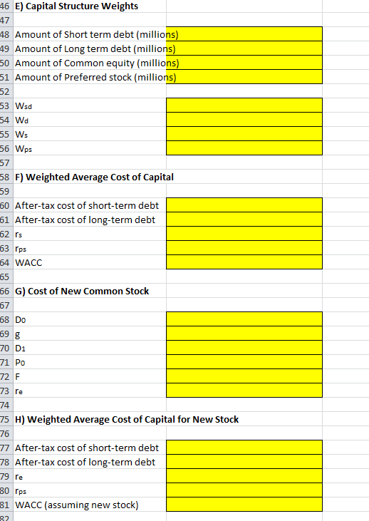 46 E Capital Structure Weights 47 48 Amount Of Short 8738