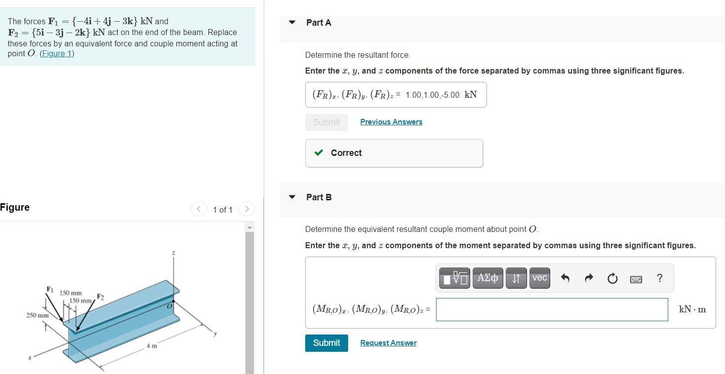 Solved Part A The Forces Fi ={-4i + 4j - 3k) KN And F2 = {5i | Chegg.com