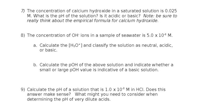 Solved 7) The Concentration Of Calcium Hydroxide In A | Chegg.com