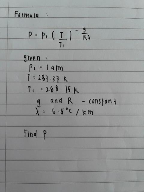 Solved Formula pop. (I) 9 R2 70 given : Pi: larm T = 287.37k | Chegg.com