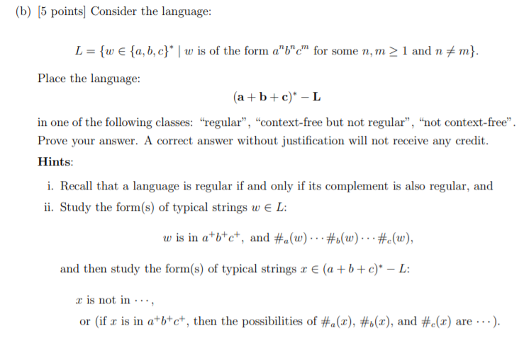 B 5 Points Consider The Language L W A Chegg Com